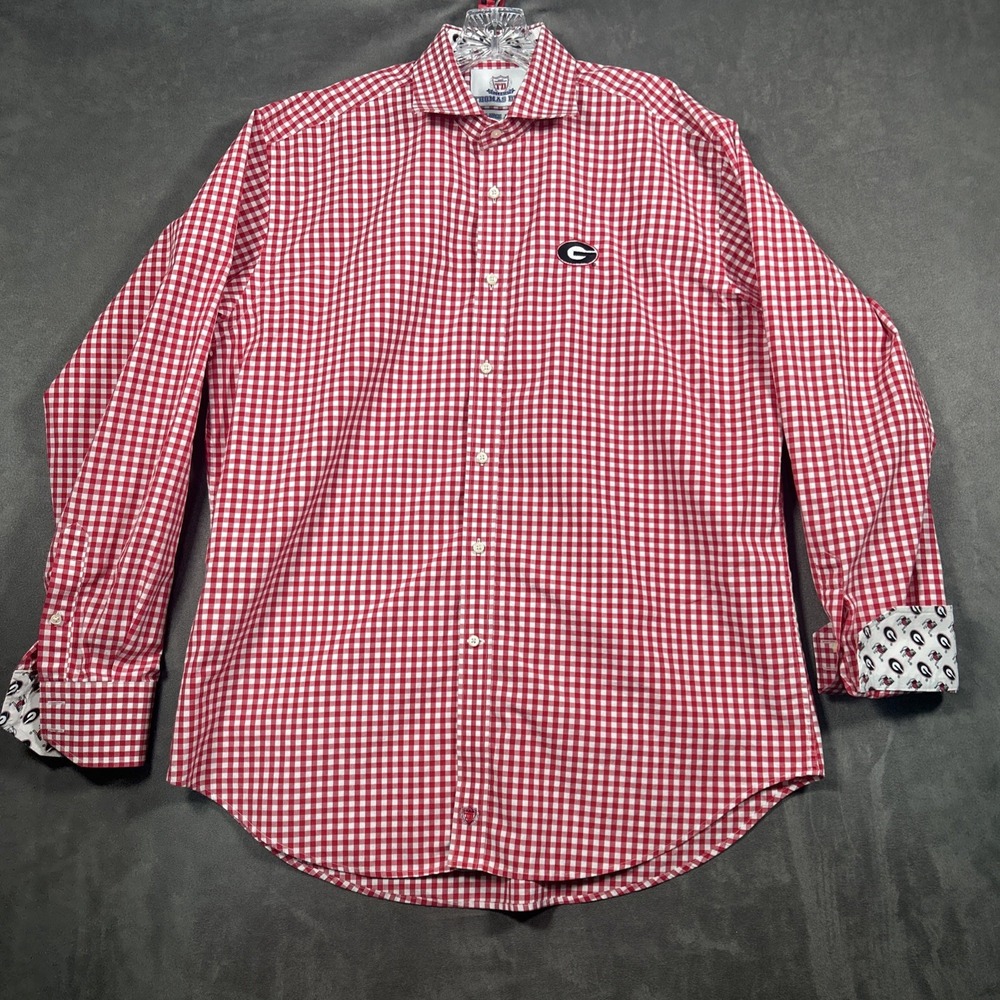 Georgia Bulldogs Thomas Dean Button Up Shirt Mens L Red Check Flip Cuff
